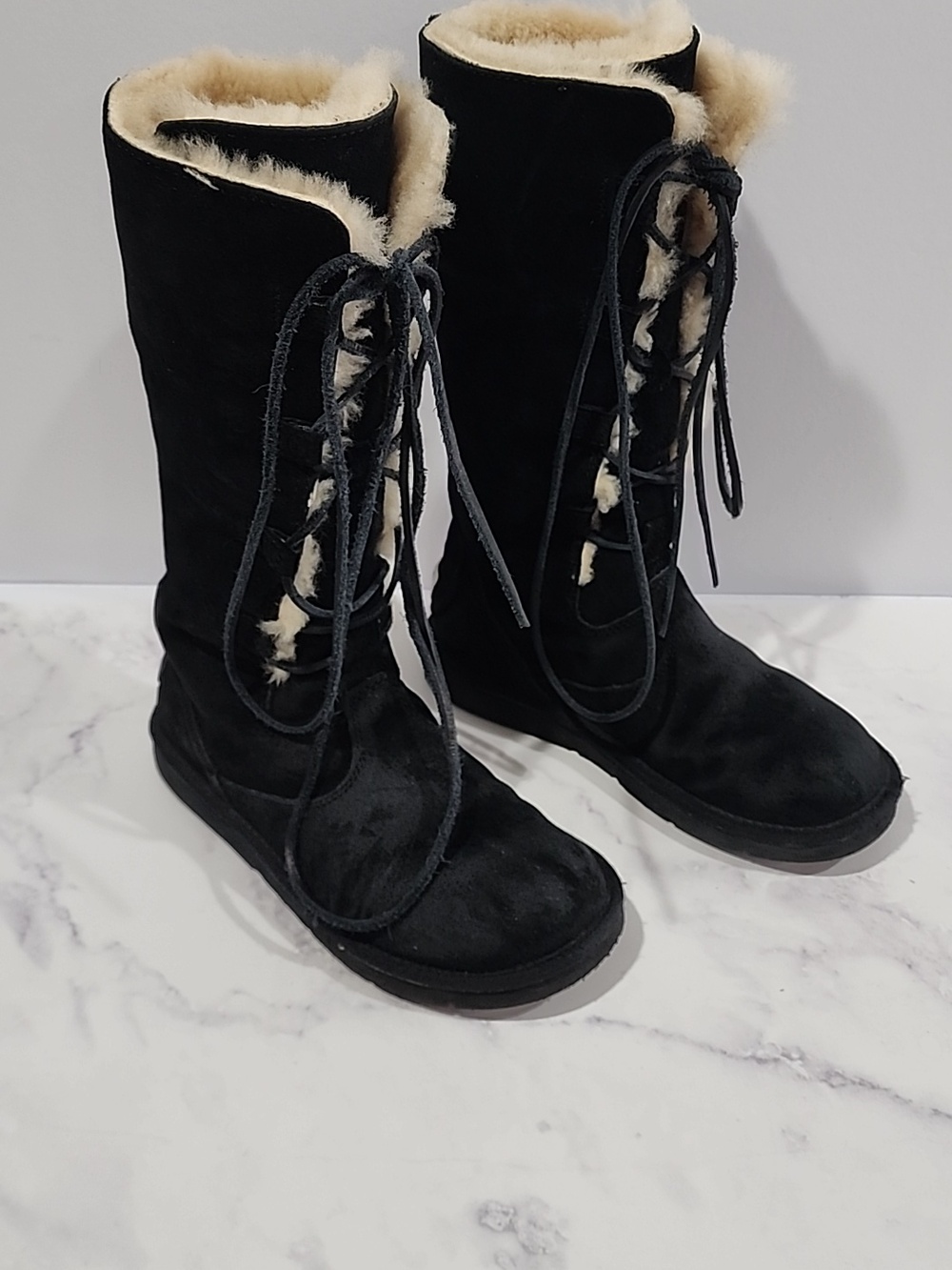 UGG Australia  Tall Suede Lace-Up Black  Shearling Boots